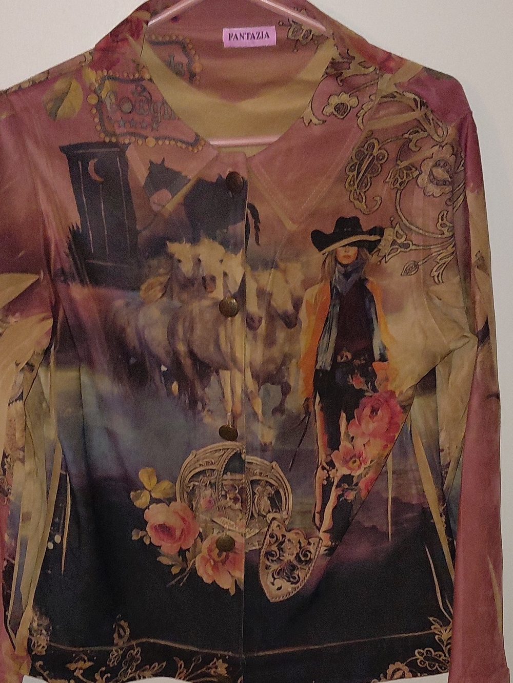 Vinatge Women's Floral Western-Print Button Down Shirt - Fantazia - Picture 1 of 13